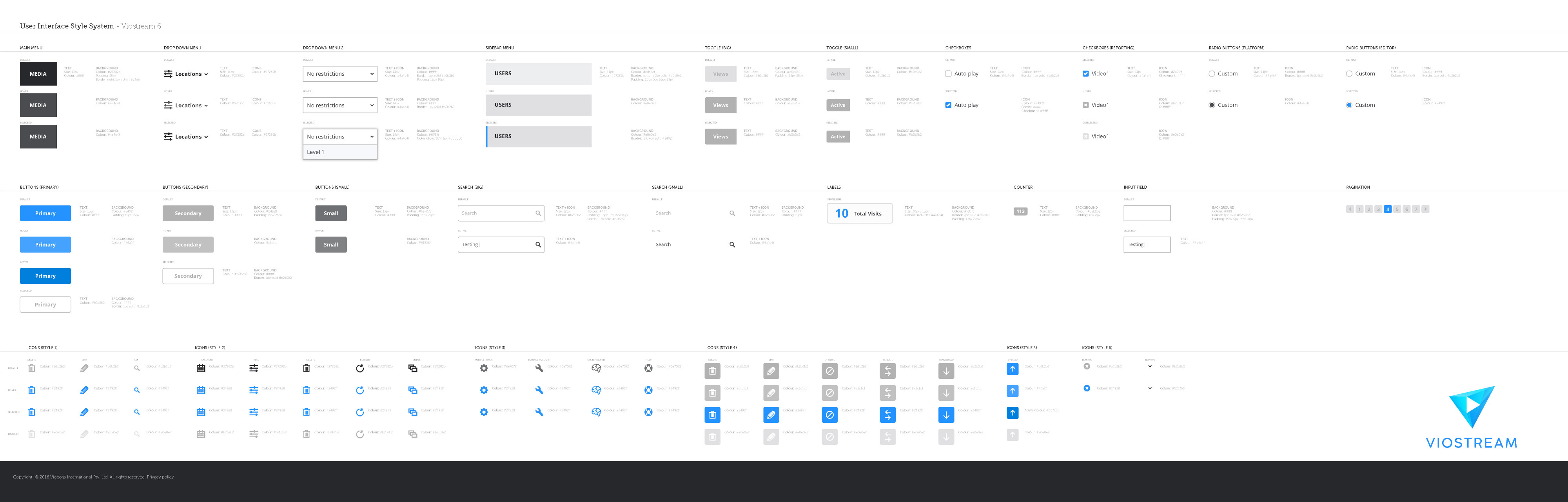 Viostream 6 Style System UI Designs